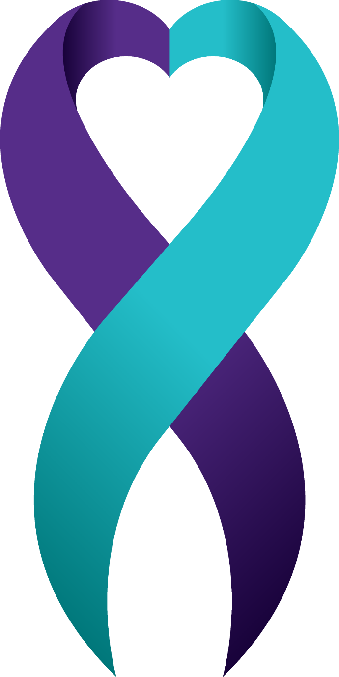 Teal and purple suicide-awareness ribbon forming a heart